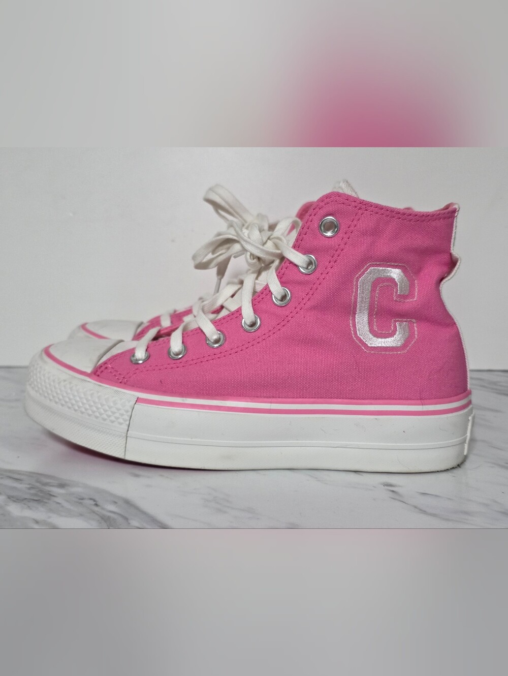 Converse Pink High-Top Kids Canvas Sneaker with White Sole - Picture 1 of 9